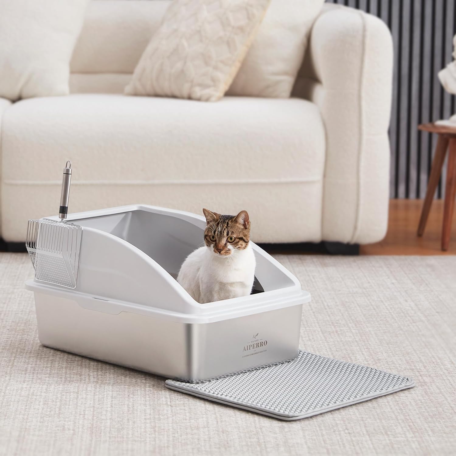 Stainless Steel Litter Box | XL Enclosed Cat Litter Boxes with Lid for Big Cats | High Sided