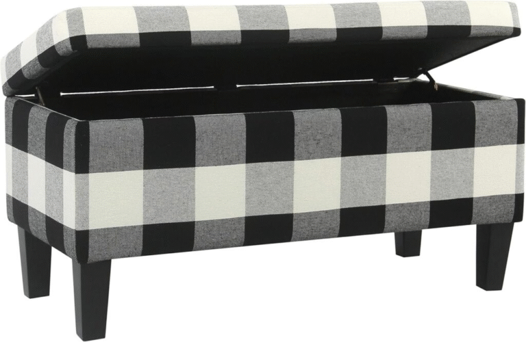 homepop upholstered rectangular storage ottoman with wood tray