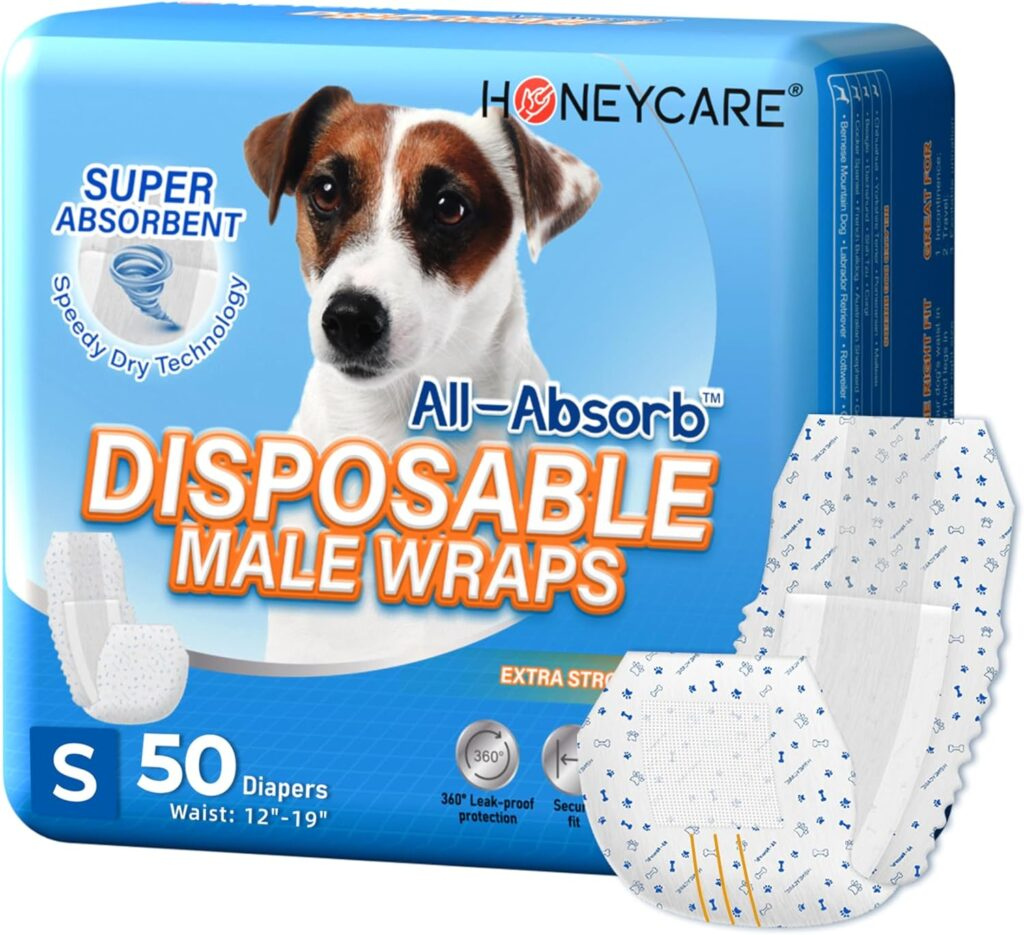 All Absorb male dog wraps keep your home clean with leak‑proof, super absorbent protection for male dogs with marking or incontinence.