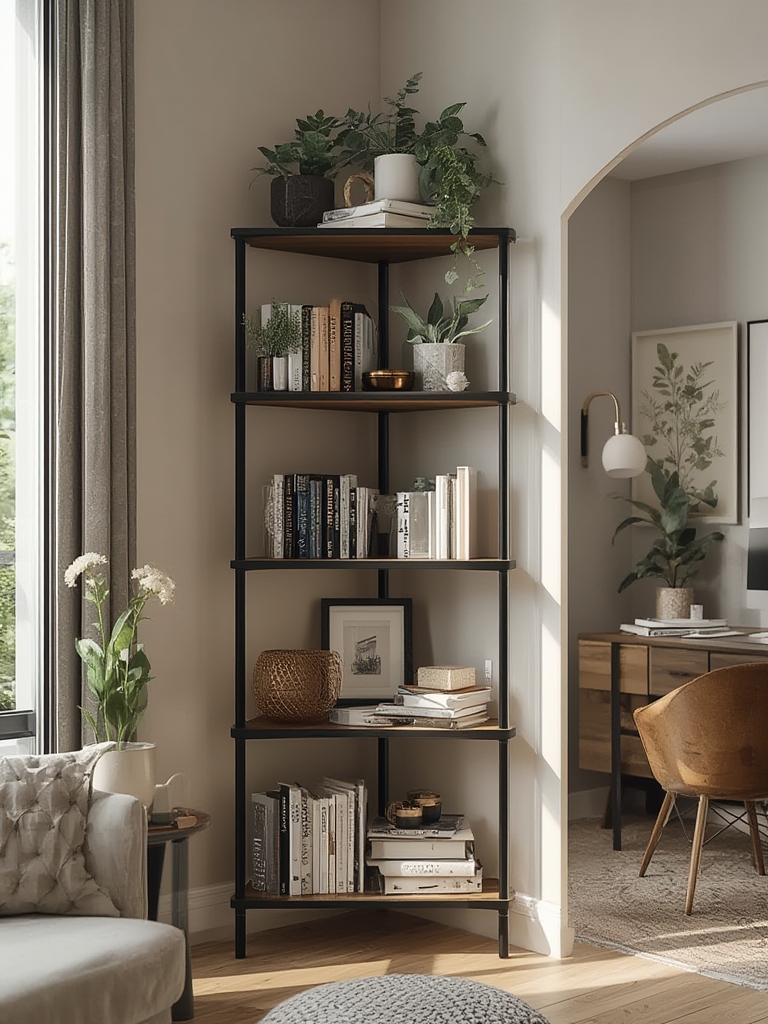 corner bookshelf in action