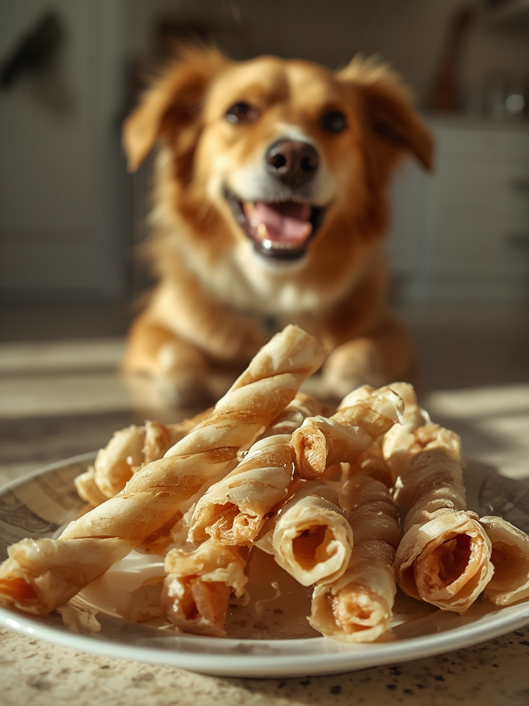 rawhide treats in action