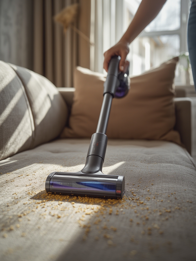 stick vacuum in action