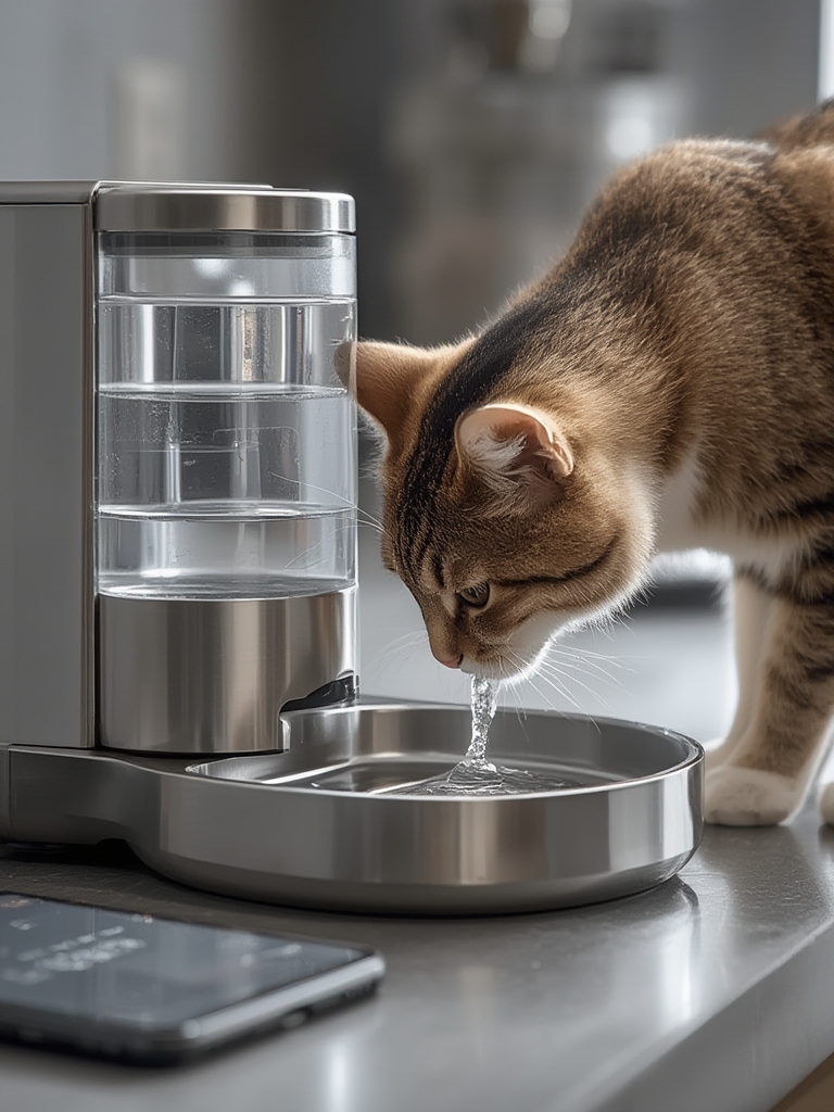 cat fountain in action